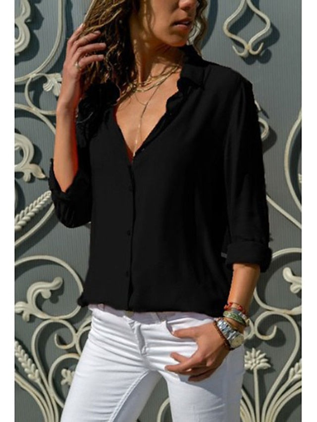 Women's Blouse Shirt Plain Shirt Collar Business Basic Elegant Tops Blue Yellow Gray - LuckyFash™