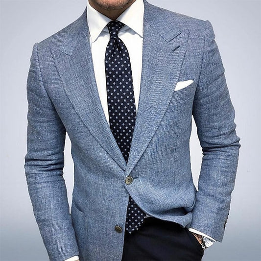 Classic Dark Gray Blue Gray Men's Blazer with Long Sleeves for Business & Cocktail Parties