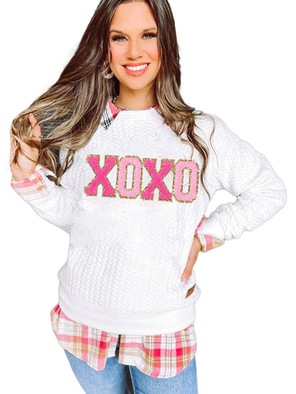 XOXO White Glitter Cable Knit Pullover Sweater