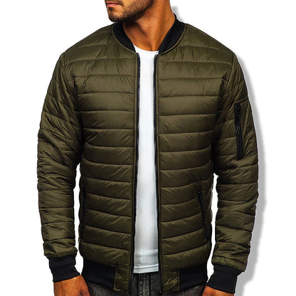 Men's Bomber Jacket Quilted Jacket Padded Sports & Outdoor Casual Classic & Timeless Warm Winter Solid Color Navy Wine Red ArmyGreen Black Puffer Jacket