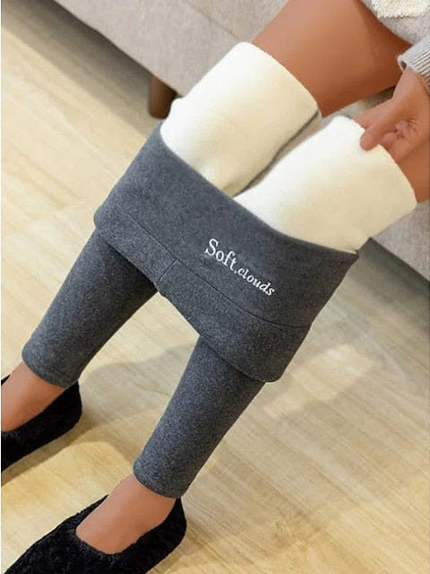 Stretchy High Waist Women's Fleece Leggings in Dark Grey and Black Sizes S M
