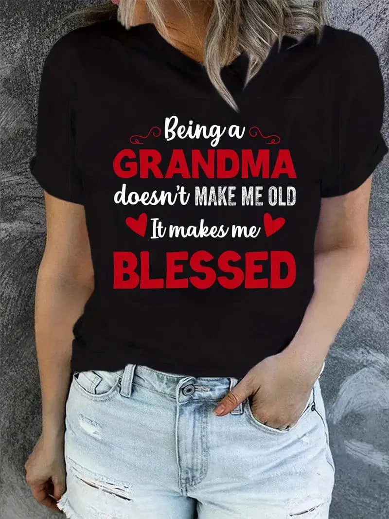 Grandma Blessings Graphic Tee, Spring & Summer Casual Top for Women-Fashion Statement