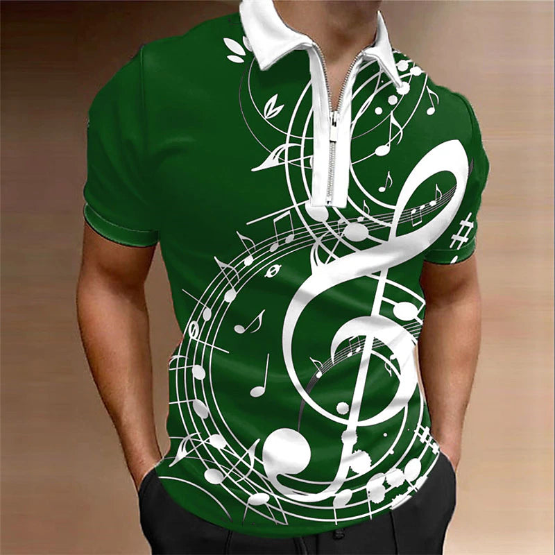 Musical Notes Zip Polo Shirt for Men - Unique Fayetteville AR Inspired Design
