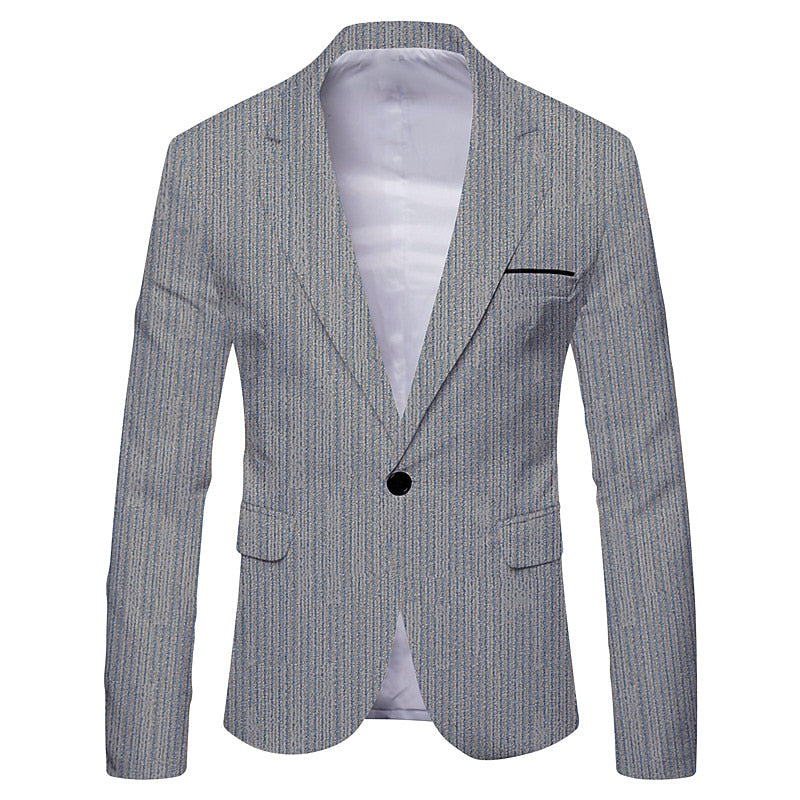 Fashionable Men's Color Block Striped Single Breasted Blazer - Brown/Gray