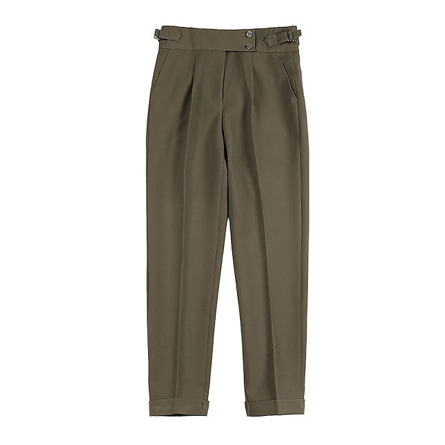 Men's Dress Pants Trousers Pleated Pants Suit Pants Gurkha Pants Pocket High Rise Plain Comfort Office Business Casual Vintage Elegant Black Green High Waist Micro-elastic