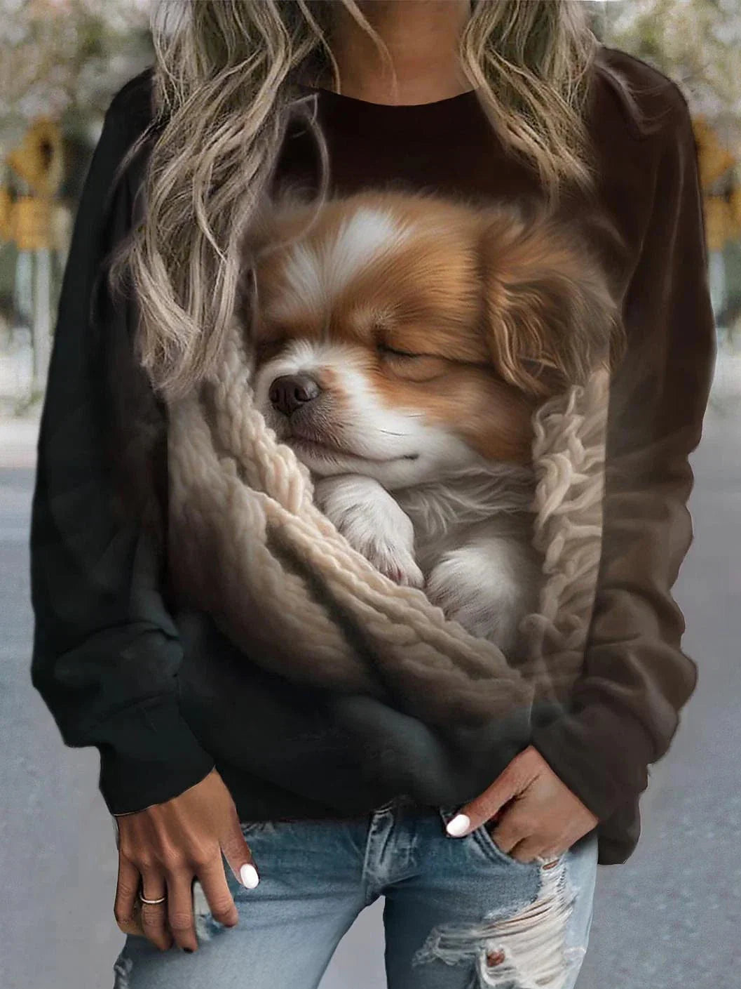 Dog Pattern Women's Sweatshirt Pullover for Casual Stylish Comfort