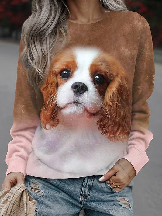 Dog Print Sherpa Women's Sweatshirt Pullover