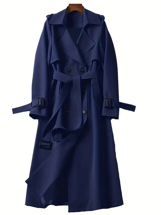 Double Breasted Trench Coat with Casual Lapel - Women's Long Sleeve Outerwear