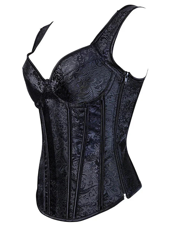 Black and Purple Backless Overbust Corset Set with Lace-Up Detail for Women