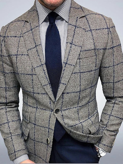 Elegant Men's Brown and Gray Plaid Jacket for Winter Comfort