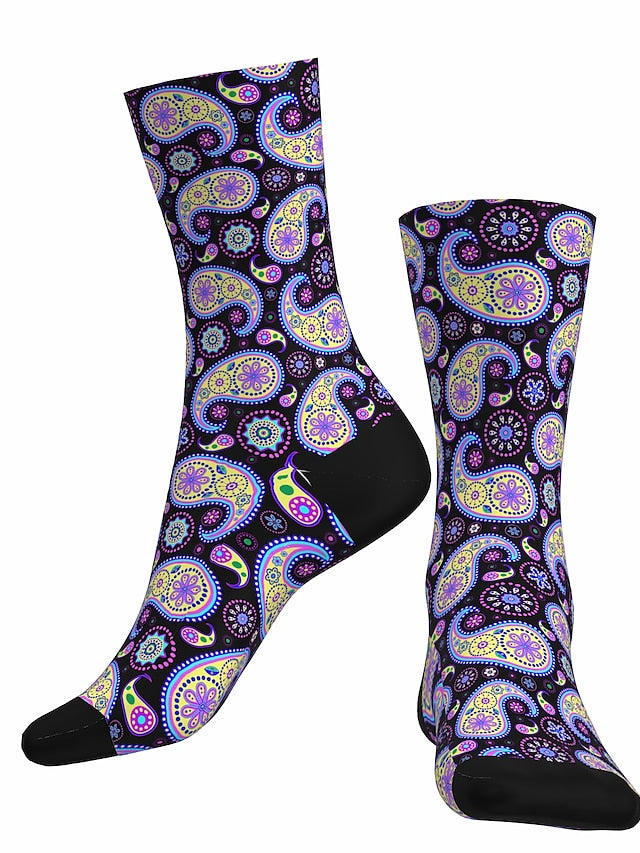 Men's Women's Socks Outdoor Exercise Bike / Cycling Breathable Soft Comfortable 1 Pair Paisley Cotton Black Purple Fuchsia S M L - LuckyFash™