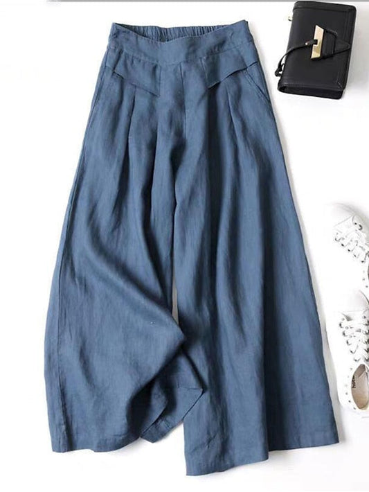 Women's Culottes Wide Leg Pants Trousers 100% Cotton Black White Yellow High Waist Casual Lounge Casual Daily Holiday Pocket Full Length Comfort Plain M L XL XXL 3XL - LuckyFash™