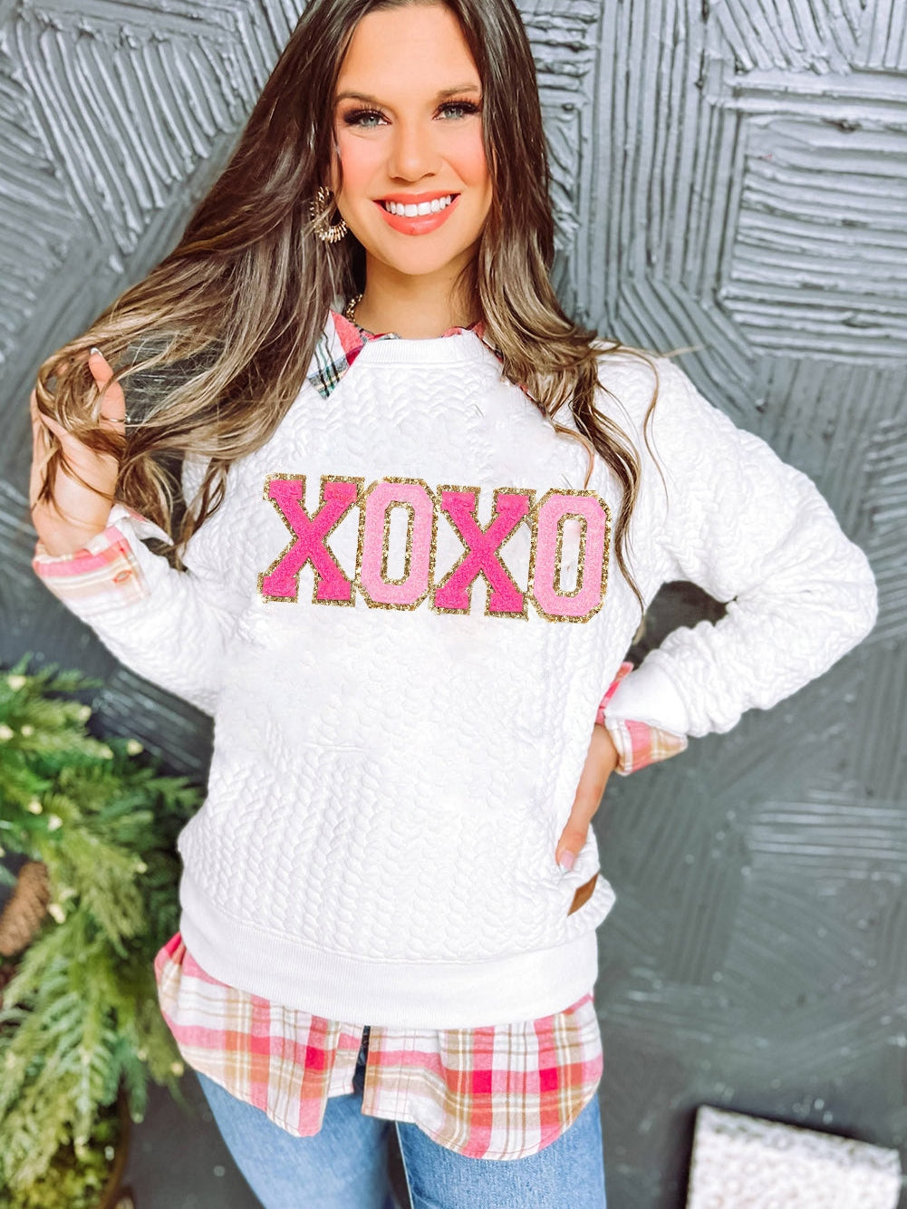 XOXO White Glitter Cable Knit Pullover Sweater