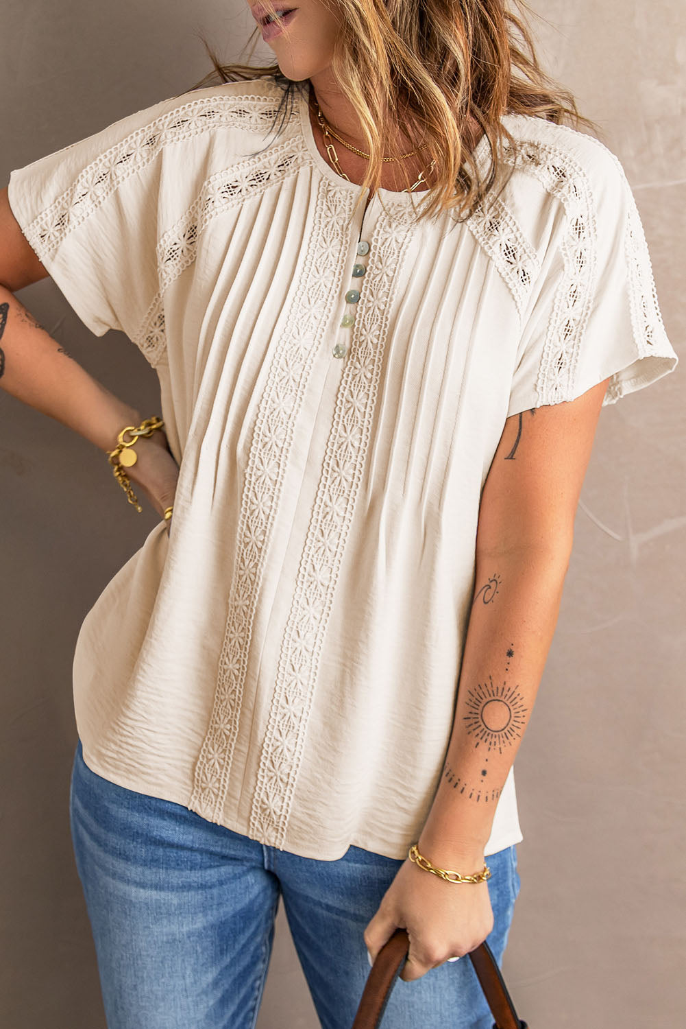 Solid Twist Button Fashion Short Sleeve T-Shirt