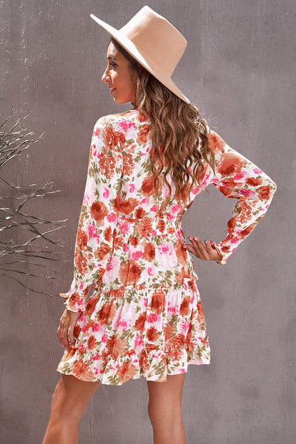 Casual Print Knee Long Sleeve Tunic Dresses