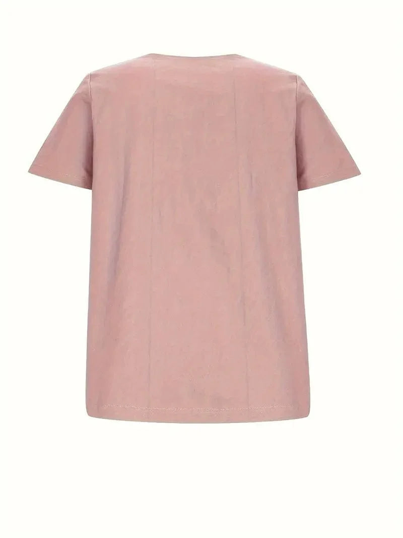 Solid Buttons Short Sleeve T-shirt - Women's Casual Crew Neck Summer Tee