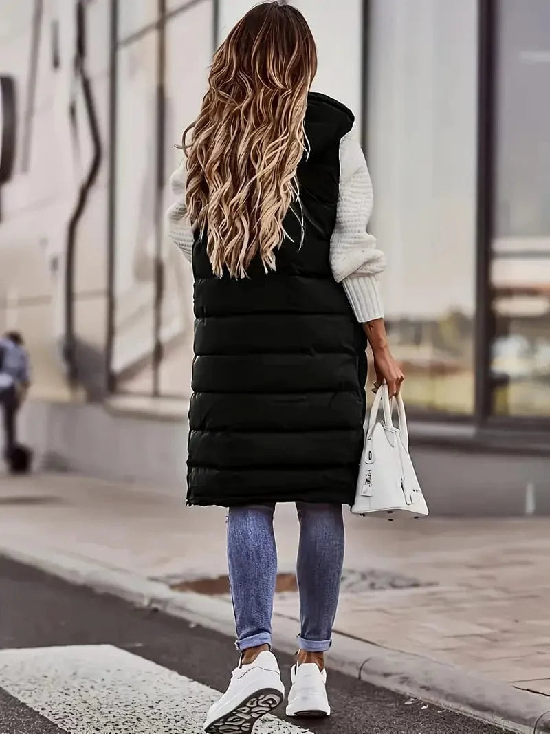 Warm Sleeveless Hooded Vest with Drawstring, Versatile Fall & Winter Outerwear for Women
