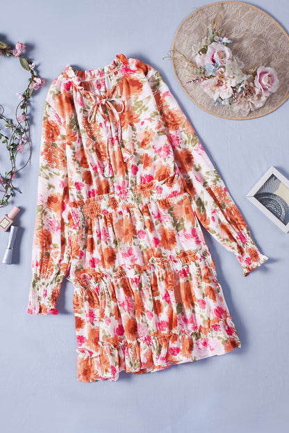 Casual Print Knee Long Sleeve Tunic Dresses