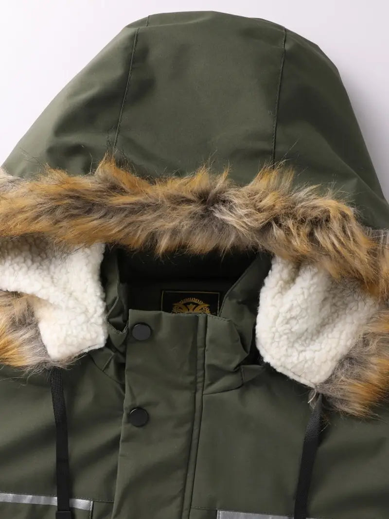 Men's Winter Padded Jacket with Faux Fur Hoodie