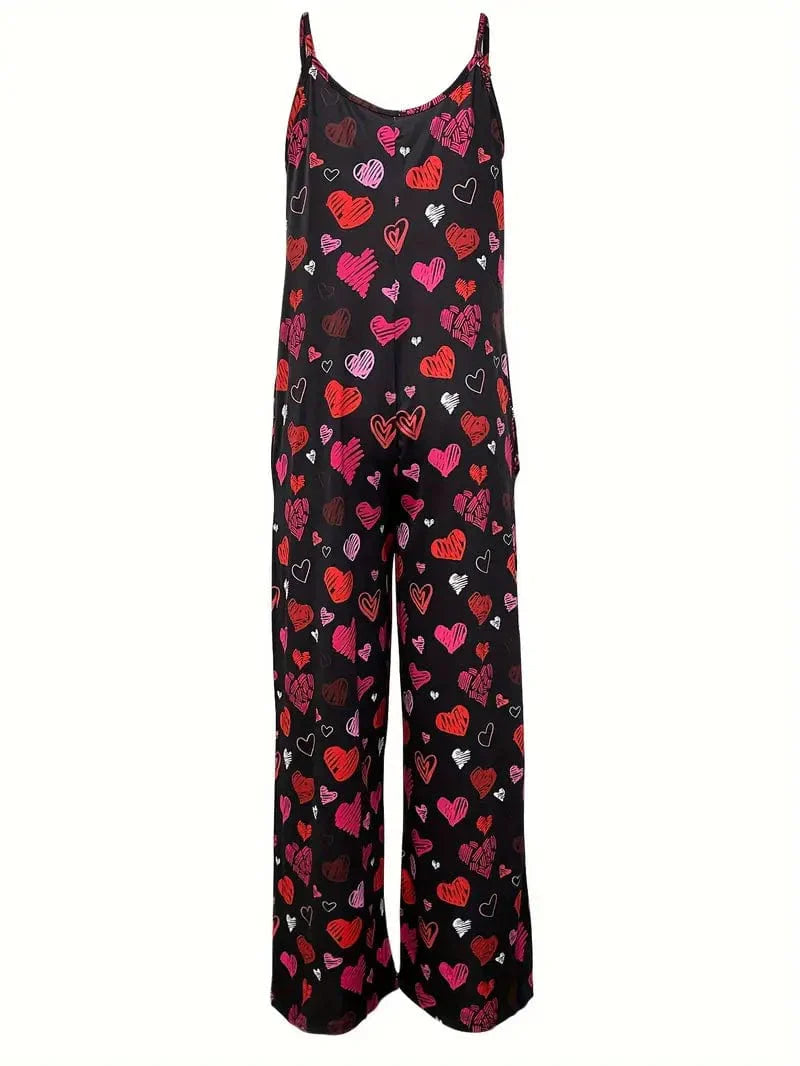 Valentine's Day Heart Print Sleeveless Jumpsuit for Women: Perfect for Spring & Summer