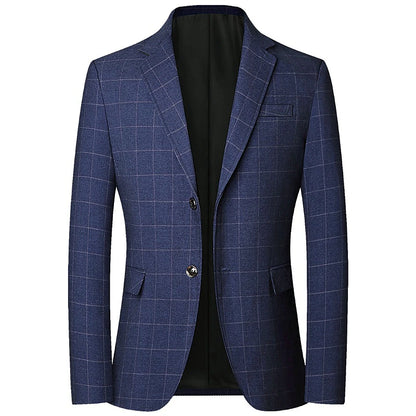 Classic Men's Plaid Lapel Blazer with Warm Long Sleeves