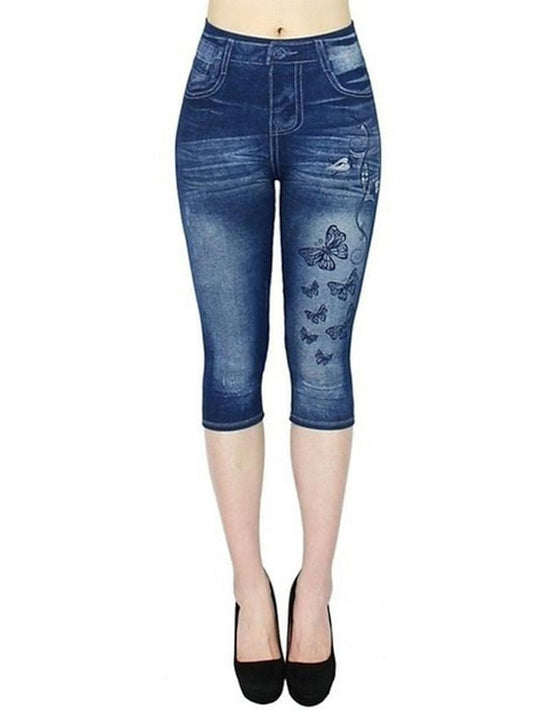 Skinny Bell Bottom Denim Leggings for Women - Dark Blue, Light Blue