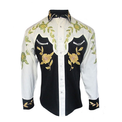 Yellow Floral Graphic Western Street Shirt with Lapel Neckline