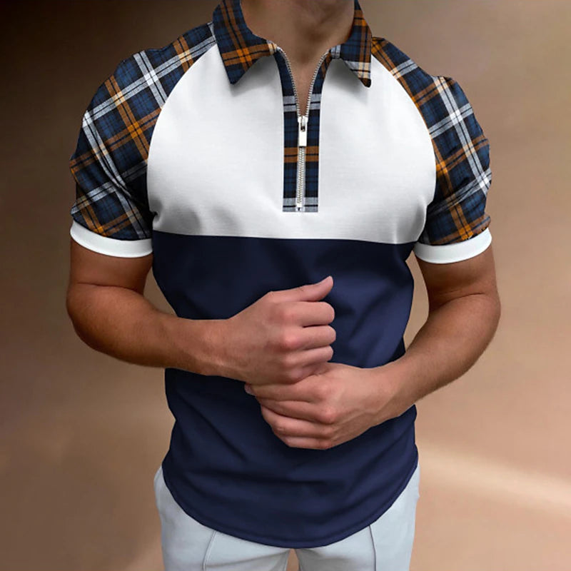 Golf Shirt for Men: Vibrant 3D Print Zipper Polo for Summer Activities