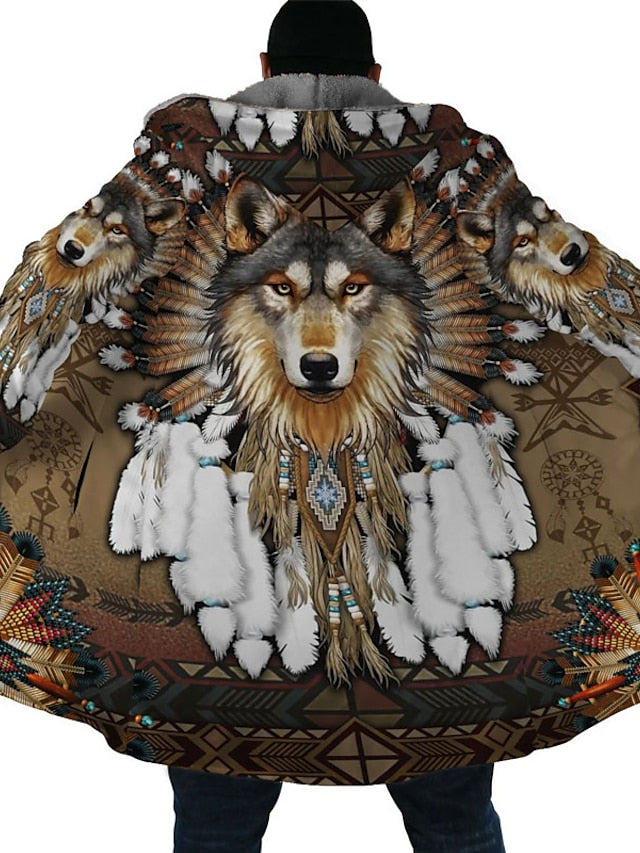 Winter Wolves Men's 3D Ethnic Style Hoodie with Bandana Print