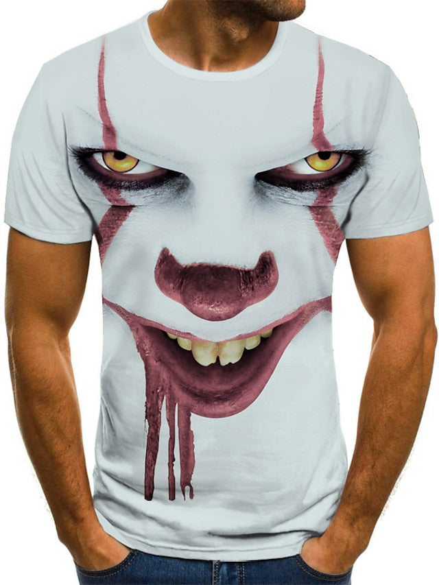 Men's T shirt Tee Shirt Tee Graphic Tribal 3D Round Neck White+Red Green Black Blue Yellow 3D Print Halloween Going out Short Sleeve Print Clothing Apparel Streetwear Punk & Gothic