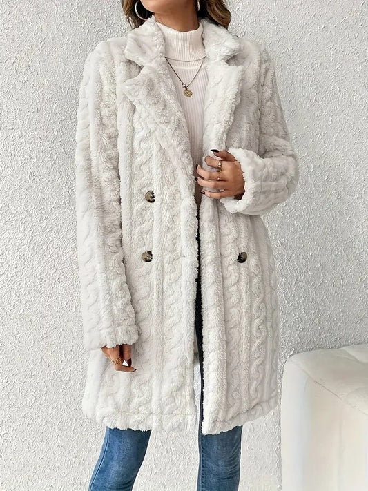 Warm and Stylish Double Breasted Teddy Coat for Winter with Long Sleeves for Women