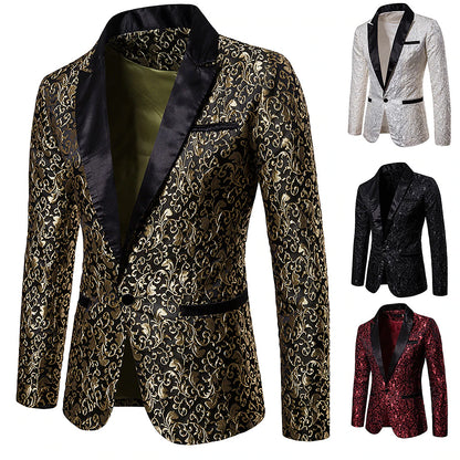 Elegant Floral Men's Jacquard Blazer with Thermal Warmth