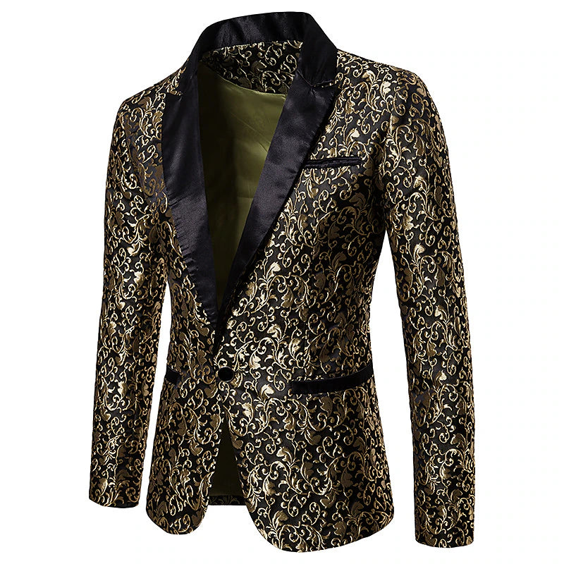 Elegant Floral Men's Jacquard Blazer with Thermal Warmth