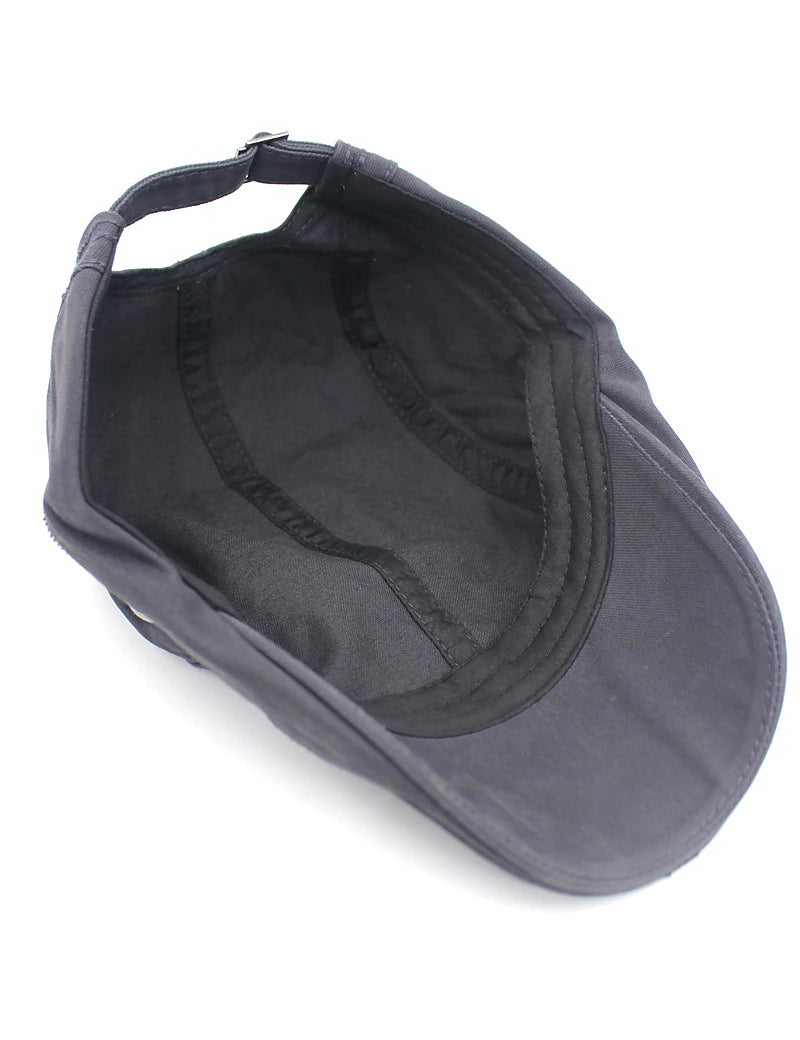 1920s Style Men's Black Cotton Newsboy Hat - Adjustable Streetwear for Daily Outings