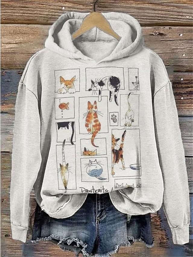Funny Cat Print Women's Hoodie Sweatshirt Pullover for Casual Sports Wear
