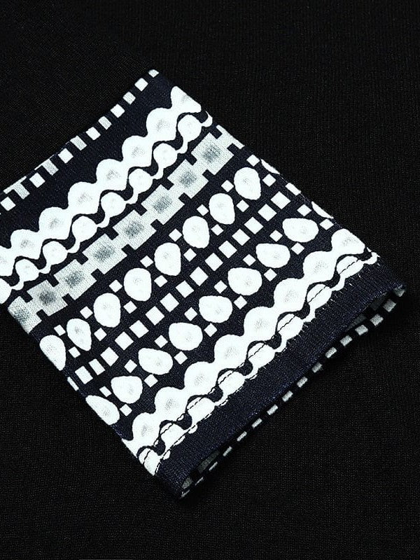 Elegant A-Line Polka Dot Shift Dress with Geometric Print and Stand Collar