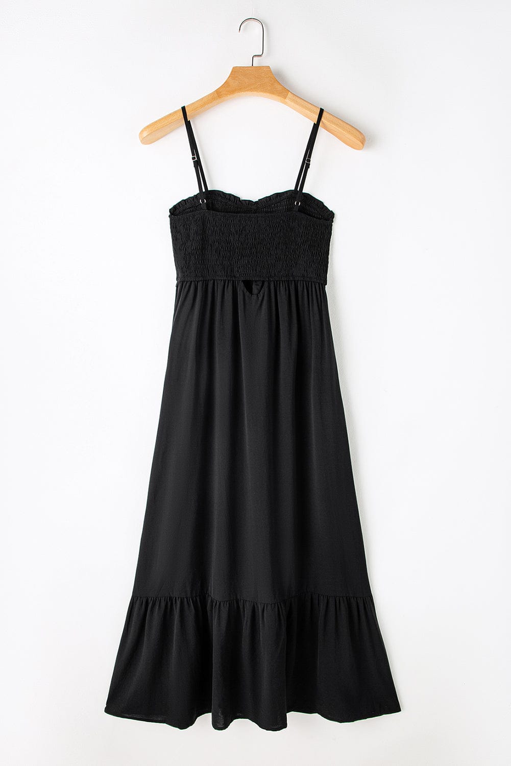 Elegant Black Buttoned Maxi Dress with Smocked Front Slit