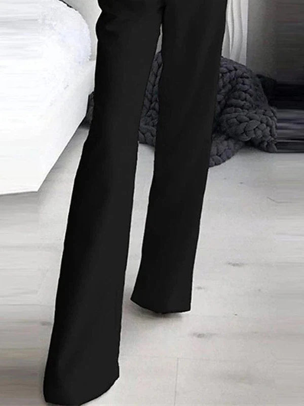 Elegant Black Sequin Polka Dot Jumpsuit with Crew Neck and Pockets