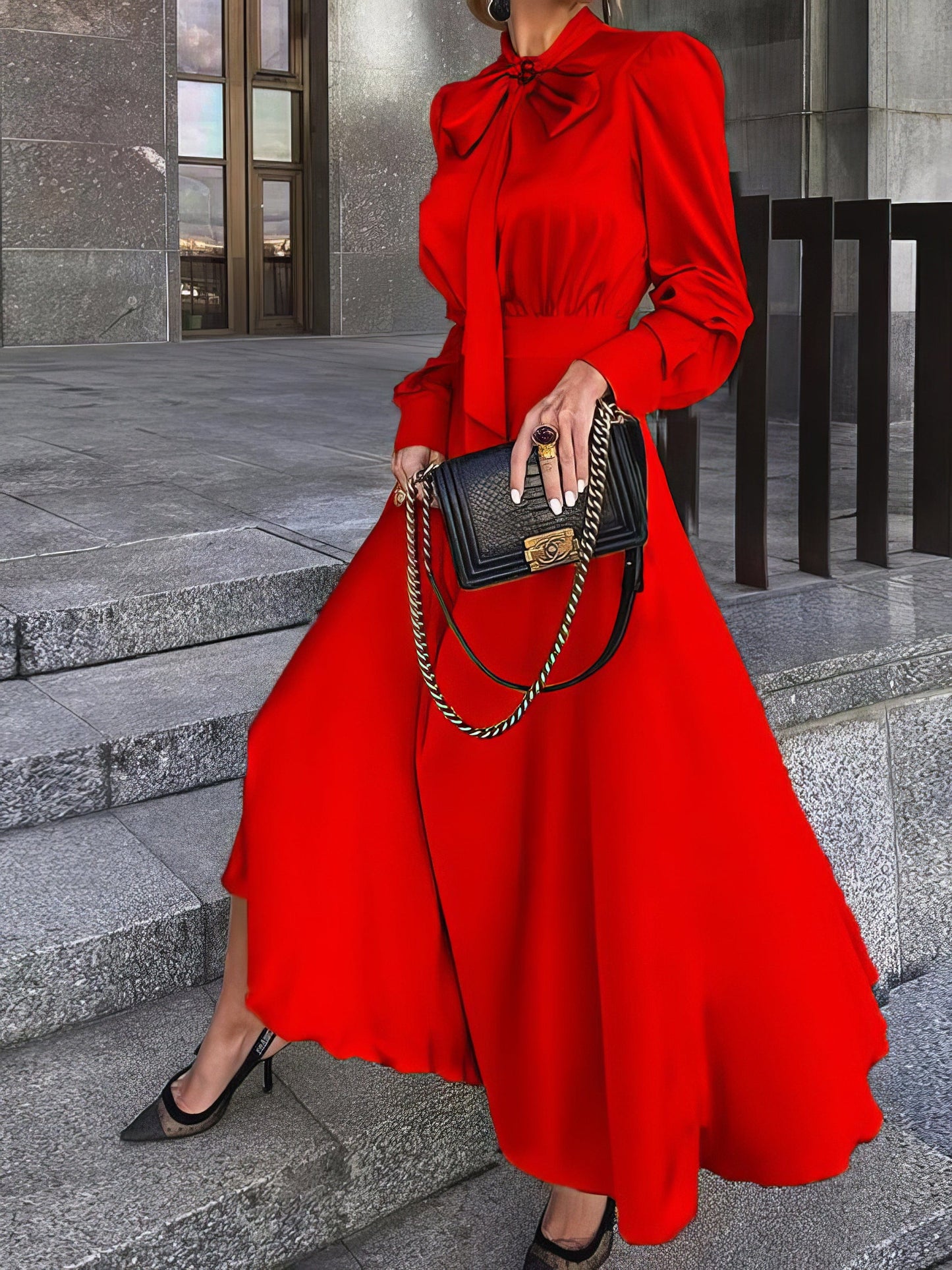 Elegant Bowknot Long Sleeve Dress with a Chic Twist