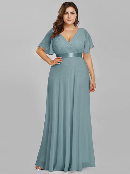 Elegant Chiffon Evening Dress with Double V-Neck and Ruffles