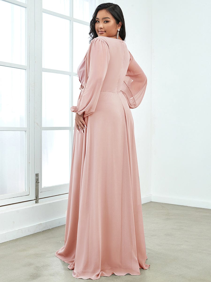 Elegant Chiffon Evening Gown for Plus Size Women with Lantern Sleeves