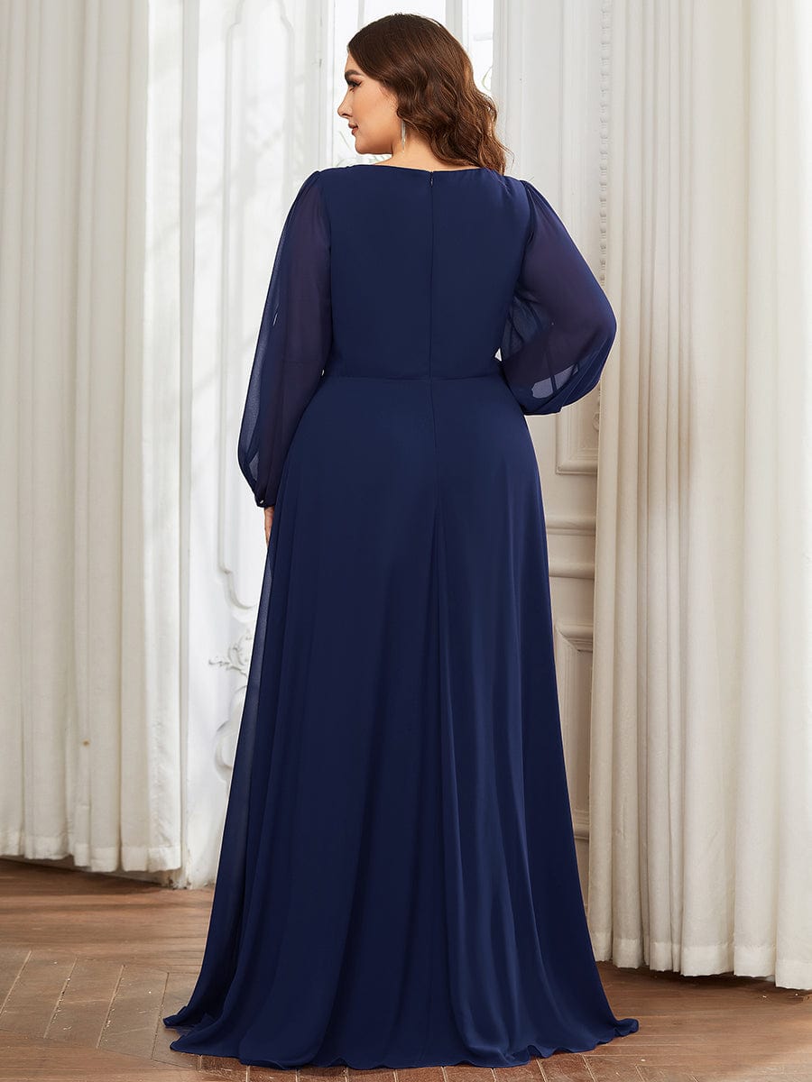 Elegant Chiffon Evening Gown for Plus Size Women with Lantern Sleeves