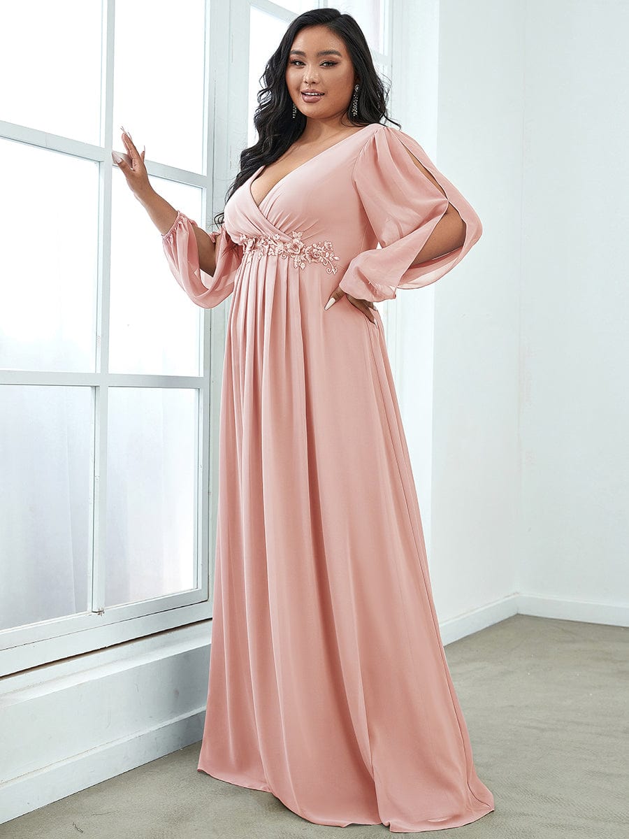 Elegant Chiffon Evening Gown for Plus Size Women with Lantern Sleeves