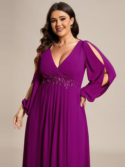 Elegant Chiffon Evening Gown for Plus Size Women with Lantern Sleeves