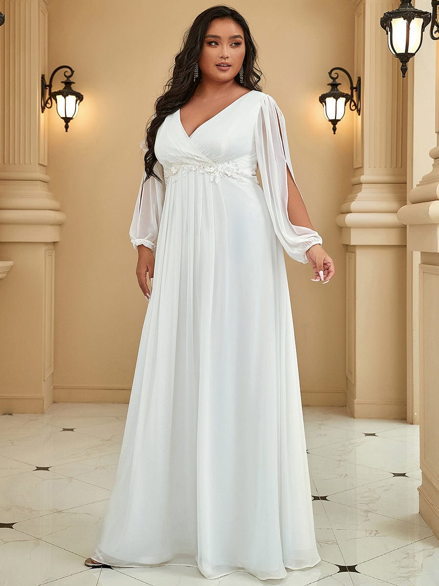 Elegant Chiffon Evening Gown for Plus Size Women with Lantern Sleeves