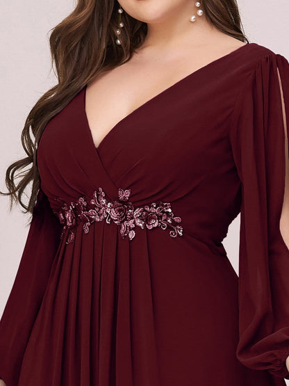 Elegant Chiffon Evening Gown for Plus Size Women with Lantern Sleeves