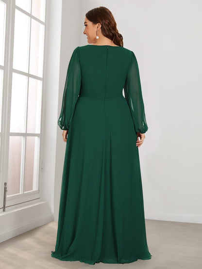 Elegant Chiffon Evening Gown for Plus Size Women with Lantern Sleeves