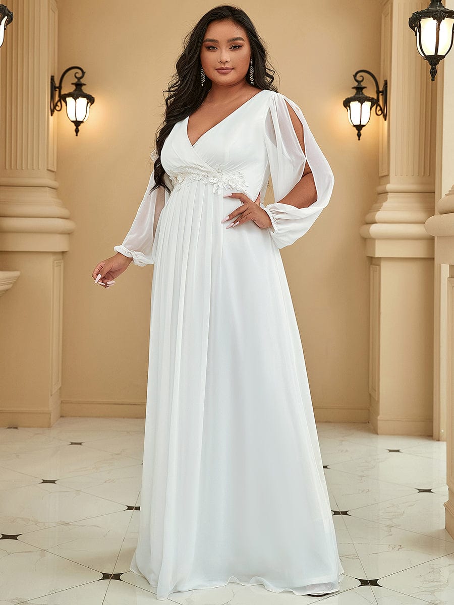 Elegant Chiffon Evening Gown for Plus Size Women with Lantern Sleeves