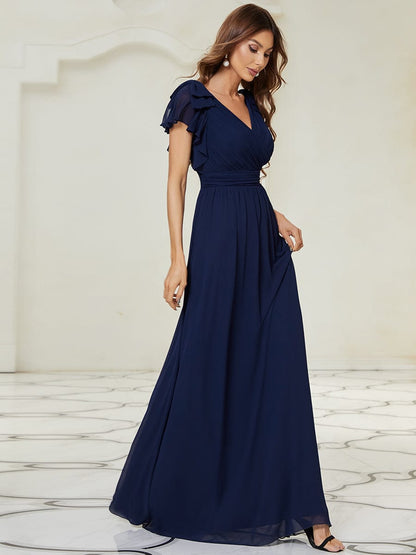 Elegant Evening Gown with Ruffled Sleeves