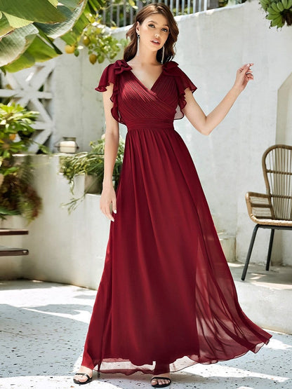 Elegant Evening Gown with Ruffled Sleeves